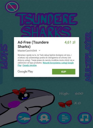 Tsundere Sharks Ad-Free payment dialog